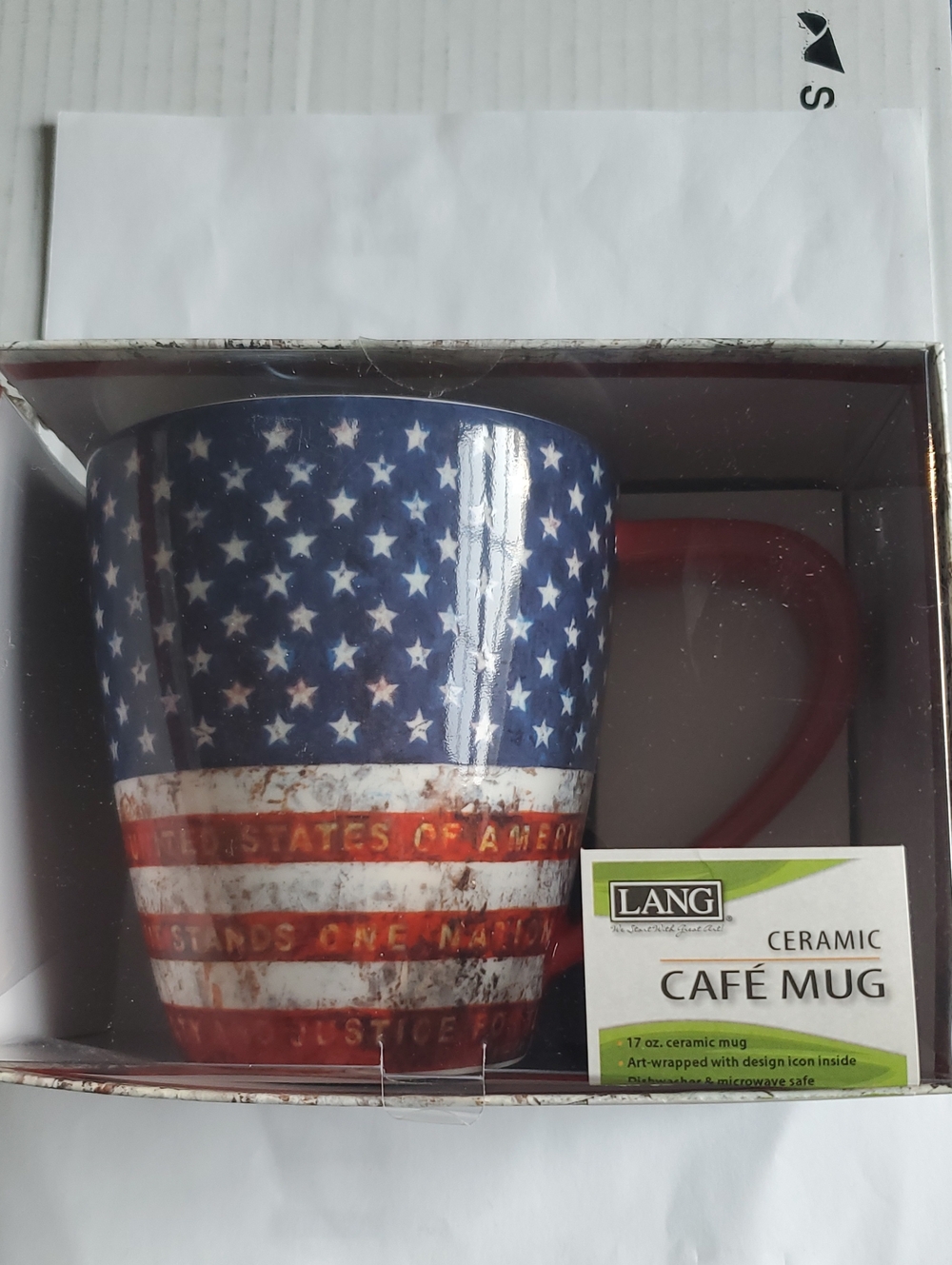 LANG 17 oz. Ceramic Café Mug NWT - American Flag Pattern (Blue, Red, White)